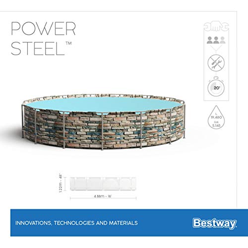 Bestway Power Steel 488x122 cm, stabiler Frame Pool rund im Komplett Set, inklusive Filterpumpe, Leiter und Abdeckplane - 15