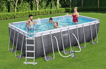 Bestway Power Steel Deluxe 488x244x122 cm, Frame Pool eckig im Komplett Set in Rattan-Optik, inklusive Filterpumpe, Sicherheitsleiter und Abdeckplane - 2