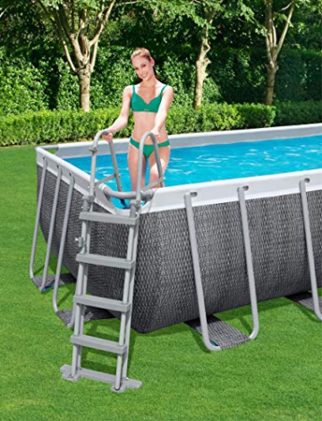 Bestway Power Steel Deluxe 488x244x122 cm, Frame Pool eckig im Komplett Set in Rattan-Optik, inklusive Filterpumpe, Sicherheitsleiter und Abdeckplane - 11