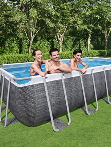 Bestway Power Steel Deluxe 488x244x122 cm, Frame Pool eckig im Komplett Set in Rattan-Optik, inklusive Filterpumpe, Sicherheitsleiter und Abdeckplane - 12