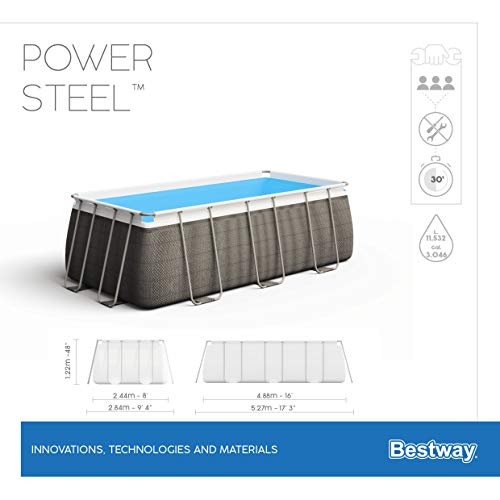 Bestway Power Steel Deluxe 488x244x122 cm, Frame Pool eckig im Komplett Set in Rattan-Optik, inklusive Filterpumpe, Sicherheitsleiter und Abdeckplane - 14