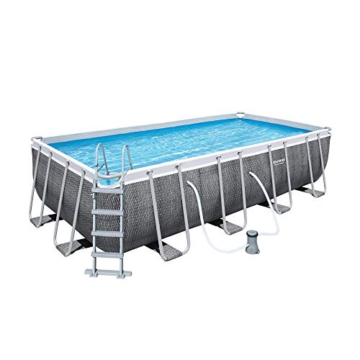 Bestway Power Steel Deluxe 488x244x122 cm, Frame Pool eckig im Komplett Set in Rattan-Optik, inklusive Filterpumpe, Sicherheitsleiter und Abdeckplane - 4