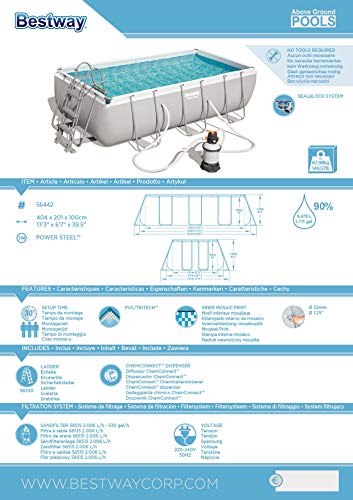 Bestway Power Steel, Frame Pool eckig im praktischen Komplett Set mit Sandfilteranlage, 404x201x100 cm - 8