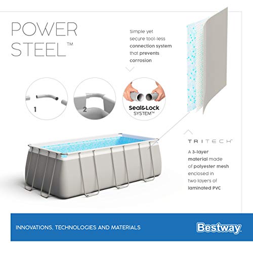 Bestway Power Steel Frame Pool Komplett-Set mit Sandfilteranlage 549 x 274 x 122 cm, lichtgrau, eckig - 12