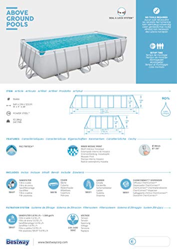 Bestway Power Steel Frame Pool Komplett-Set mit Sandfilteranlage 549 x 274 x 122 cm, lichtgrau, eckig - 15