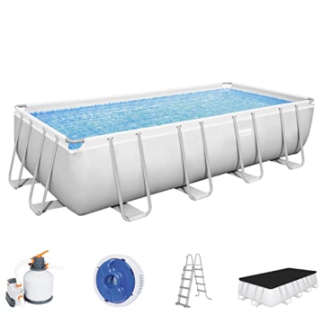 Bestway Power Steel Frame Pool Komplett-Set mit Sandfilteranlage 549 x 274 x 122 cm, lichtgrau, eckig - 1