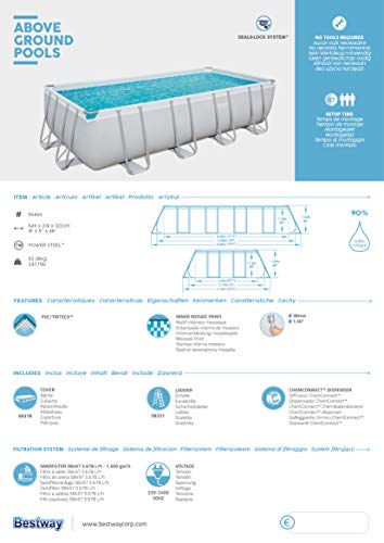 Bestway Power Steel Frame Pool Komplett-Set mit Sandfilteranlage 549 x 274 x 122 cm, lichtgrau, eckig - 10