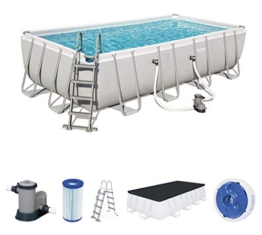 Bestway Power Steel Framepool Komplett-Set, eckig, mit Filterpumpe, Sicherheitsleiter & Abdeckplane 549 x 274 x 122 cm - 1