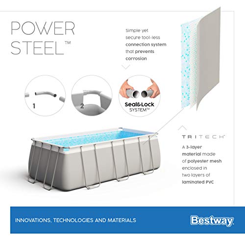 Bestway Power Steel Framepool-Set, eckig, mit Sandfilteranlage & Sicherheitsleiter 404 x 201 x 100 cm Pool, grau - 13