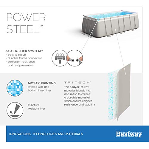 Bestway Power Steel Framepool-Set, eckig, mit Sandfilteranlage & Sicherheitsleiter 404 x 201 x 100 cm Pool, grau - 14