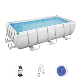 Bestway Power Steel Framepool-Set, eckig, mit Sandfilteranlage & Sicherheitsleiter 404 x 201 x 100 cm Pool, grau - 1