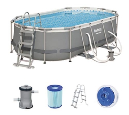 Bestway Power Steel Framepool-Set, oval, mit Filterpumpe & Sicherheitsleiter 427 x 250 x 100 cm - 1