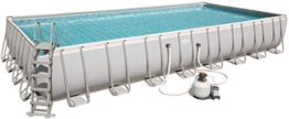 Bestway Power Steel Pool mit Gestell, grau, 956x488x132cm, mit Sandfilteranlage, Leiter, Abdeckplane - 1