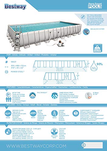 Bestway Power Steel Pool mit Gestell, grau, 956x488x132cm, mit Sandfilteranlage, Leiter, Abdeckplane - 8