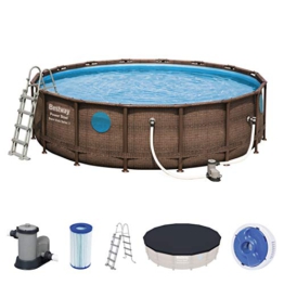 Bestway Power Steel Swim Vista 488x122 cm, Frame Pool rund mit stabilem Stahlrahmen im Komplett-Set, rattan - 1