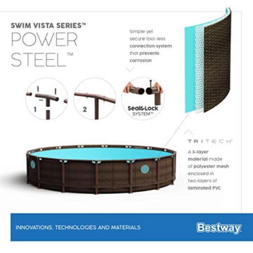 Bestway Power Steel Swim Vista 488x122 cm, Frame Pool rund mit stabilem Stahlrahmen im Komplett-Set, rattan - 17
