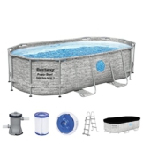 Bestway Power Steel Swim Vista Series Frame Pool Komplett-Set mit Filterpumpe 427 x 250 x 100 cm, Steinwand-Optik (Cremegrau), oval - 1