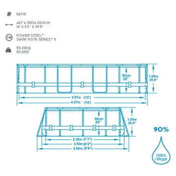 Bestway Power Steel Swim Vista Series Frame Pool Komplett-Set mit Filterpumpe 427 x 250 x 100 cm, Steinwand-Optik (Cremegrau), oval - 5