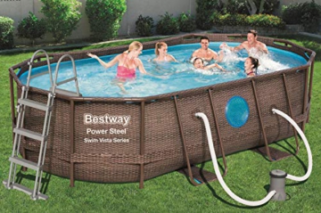 Bestway Power Steel Swim Vista Series Pool Komplett-Set, oval, mit Filterpumpe, Sicherheitsleiter & Abdeckplane 427 x 250 x 100 cm - 2