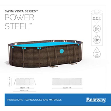 Bestway Power Steel Swim Vista Series Pool Komplett-Set, oval, mit Filterpumpe, Sicherheitsleiter & Abdeckplane 427 x 250 x 100 cm - 14