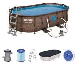 Bestway Power Steel Swim Vista Series Pool Komplett-Set, oval, mit Filterpumpe, Sicherheitsleiter & Abdeckplane 427 x 250 x 100 cm - 1