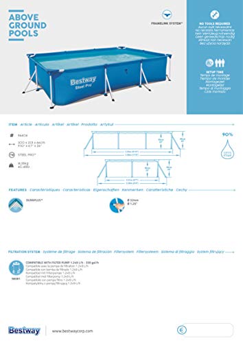 Bestway Steel Pro Frame Pool ohne Pumpe 300 x 201 x 66 cm, blau, eckig - 14