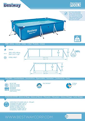 Bestway Steel Pro Frame Pool ohne Pumpe 300 x 201 x 66 cm, blau, eckig - 17