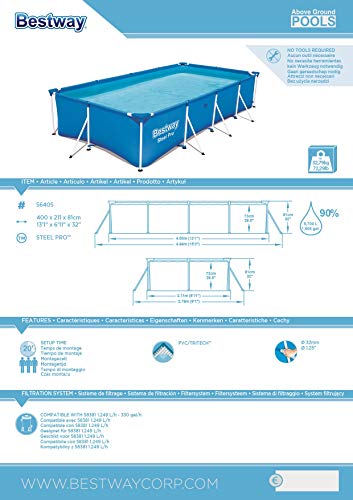 Bestway Steel Pro Frame Pool ohne Pumpe 400 x 211 x 81 cm , blau, eckig - 18