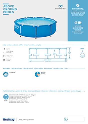 Bestway Steel Pro Frame Pool ohne Pumpe Ø 305 x 76 cm, blau, rund - 9