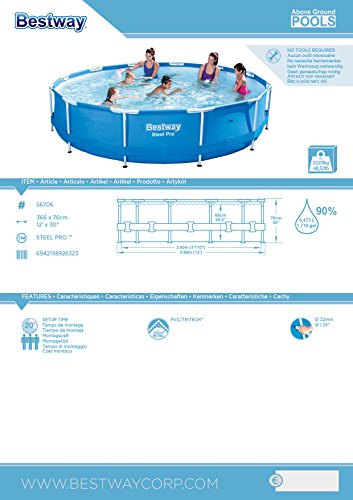 Bestway Steel Pro Frame Pool ohne Pumpe, rund 366x76cm Stahlrahmenpool, blau - 6