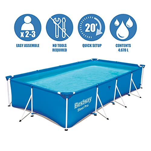 Bestway Steel Pro Gartenpool mit Reiningungsset - Stahlrahmenpool Rechteckig Schwimmbad Blau 400 x 211 x 81 cm mit Reinigung - 15