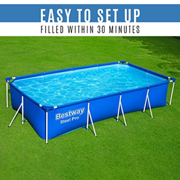 Bestway Steel Pro Gartenpool mit Reiningungsset - Stahlrahmenpool Rechteckig Schwimmbad Blau 400 x 211 x 81 cm mit Reinigung - 5