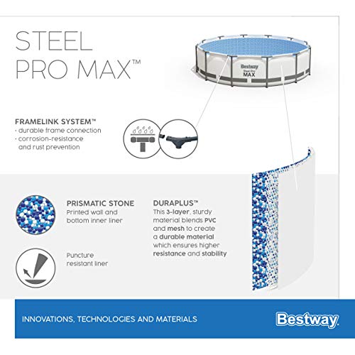 Bestway Steel Pro MAX Frame Pool Komplett-Set mit Filterpumpe Ø 427 x 122 cm, lichtgrau, rund - 16