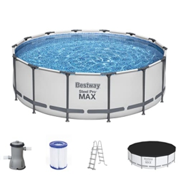 Bestway Steel Pro MAX Frame Pool Komplett-Set mit Filterpumpe Ø 427 x 122 cm, lichtgrau, rund - 1