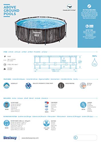 Bestway Steel Pro MAX Frame Pool-Set mit Filterpumpe Ø 366 x 100 cm, Holz-Optik (Mooreiche), rund - 15