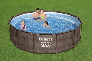 Bestway Steel Pro MAX Frame Pool-Set mit Filterpumpe Ø 366 x 100 cm, Rattan-Optik (Schokobraun), rund - 2