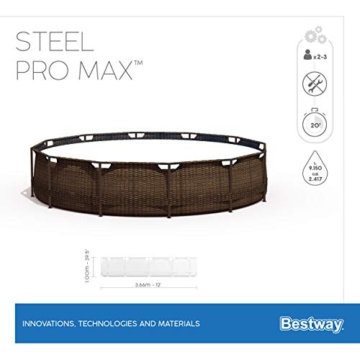 Bestway Steel Pro MAX Frame Pool-Set mit Filterpumpe Ø 366 x 100 cm, Rattan-Optik (Schokobraun), rund - 14