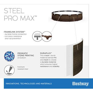 Bestway Steel Pro MAX Frame Pool-Set mit Filterpumpe Ø 366 x 100 cm, Rattan-Optik (Schokobraun), rund - 15