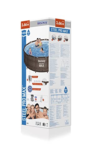 Bestway Steel Pro MAX Frame Pool-Set mit Filterpumpe Ø 366 x 100 cm, Rattan-Optik (Schokobraun), rund - 3