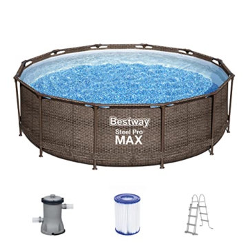 Bestway Steel Pro MAX Frame Pool-Set mit Filterpumpe Ø 366 x 100 cm, Rattan-Optik (Schokobraun), rund - 1