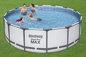 Bestway Steel Pro Max Gerahmter Gartenpool, oberirdische Schwimmbad, rund, grau, 4,3 m - 3