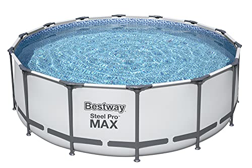Bestway Steel Pro Max Gerahmter Gartenpool, oberirdische Schwimmbad, rund, grau, 4,3 m - 5