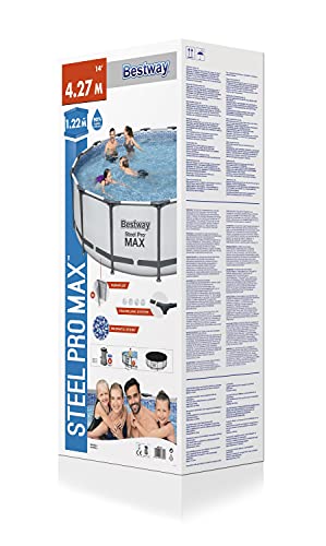 Bestway Steel Pro Max Gerahmter Gartenpool, oberirdische Schwimmbad, rund, grau, 4,3 m - 9