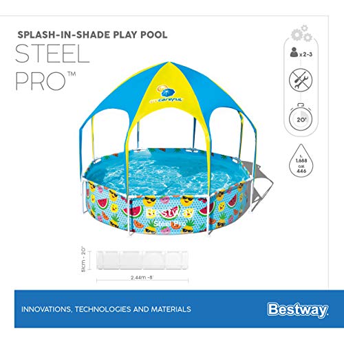 Bestway Steel Pro UV Careful Stahlrahmenpool ohne Pumpe mit Sonnenschutzdach Splash-in-Shade 244 x 51 cm Pool, multi - 16