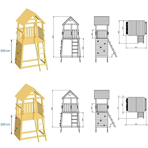 Blue Rabbit 2.0 Spielturm BELVEDERE mit Rutsche Kletterturm mit Kletterwand Glocke Sandkasten Lenkrad und Holzdach (Rutschenlänge 2,90 m, Grün) - 3
