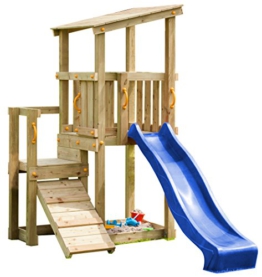 Blue Rabbit 2.0 Spielturm CASCADE mit Rutsche 2,30 m + Kletterrampe Spielhaus Kletterturm Spielplatz Kiefer MASSIVHOLZ imprägniert (Blau) - 1
