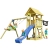Blue Rabbit 2.0 Spielturm Kiosk mit Rutsche + Doppelschaukel Kletterturm mit 2 Schaukeln Glocke Sandkasten Lenkrad Fahne Teleskop und Holzdach (Rutschenlänge 2,90 m, Blau) - 1