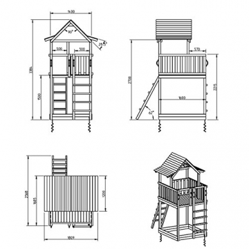 Blue Rabbit 2.0 Spielturm PAGODA mit Rutsche 2,90 m, 3 Kletterwände + Doppelschaukel inkl. 2 Schaukelsitze 70 kg belastbar Kletterturm Kiefer MASSIVHOLZ imprägniert (Grün) - 3