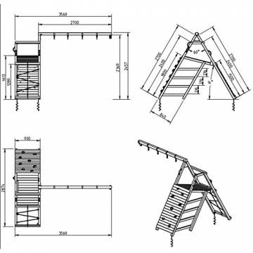 Blue Rabbit 2.0 Spielturm PAGODA mit Rutsche 2,90 m, 3 Kletterwände + Doppelschaukel inkl. 2 Schaukelsitze 70 kg belastbar Kletterturm Kiefer MASSIVHOLZ imprägniert (Grün) - 4