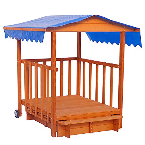 BRAST Sandkasten verstellbares Dach Sandkiste Spielhaus Sitzbänke Holz Pavillon - 3